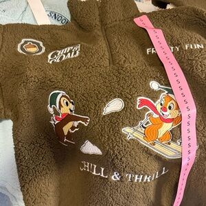 Chip & Dale Olive Green Sherpa Half-Zip Pullover Sweater